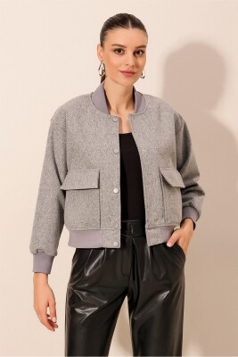 0688 Çift Cepli Bomber Ceket - Gri 