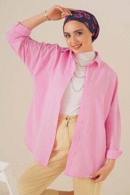 103901 Oversize Basic Tesettür Gömlek - Pembe 