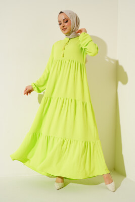 1627 Yaka Bağcıklı Tesettür Elbise - V. Yeşil 