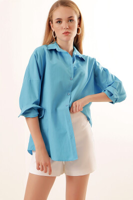 3900 Oversize Uzun Basic Gömlek - Koyu Mavi 