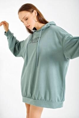 4125 Oversize Sweat Elbise - Su Yeşili 