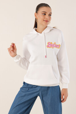 55424 Nakışlı Oversize Sweatshirt - Beyaz 