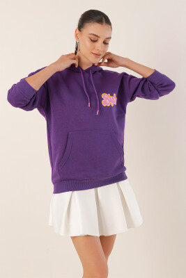 55424 Nakışlı Oversize Sweatshirt - Mor 