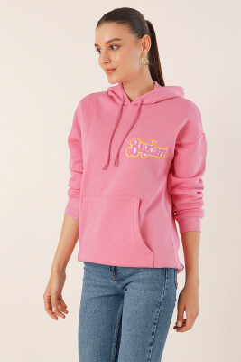 55424 Nakışlı Oversize Sweatshirt - Pembe 