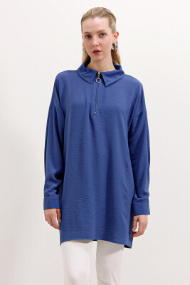 5917 Fermuarlı Oversize Tunik - Saks 