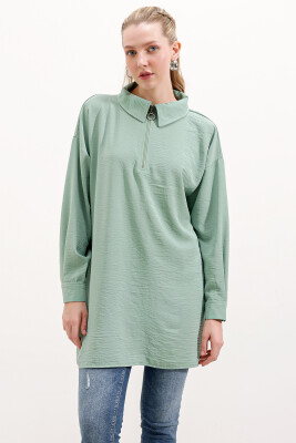 5917 Fermuarlı Oversize Tunik - Su Yeşili 