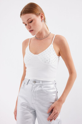 918 İp Askılı Crop Top - Beyaz 